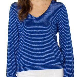 Liverpool: Twist Back Long Sleeve Knit Top (blue stripe)